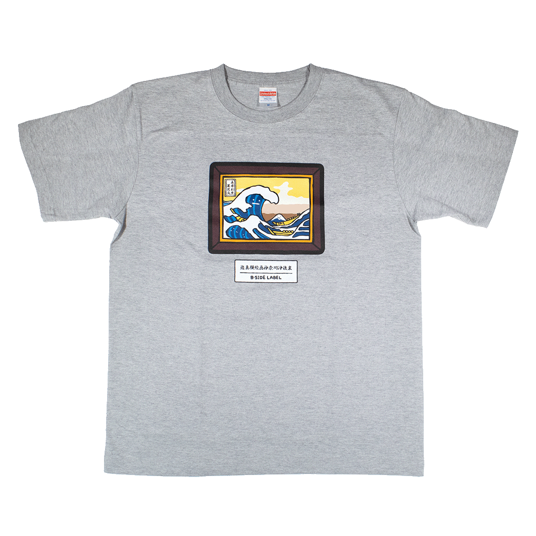 真顔絵画神奈川沖浪裏(グレー)/Tシャツ