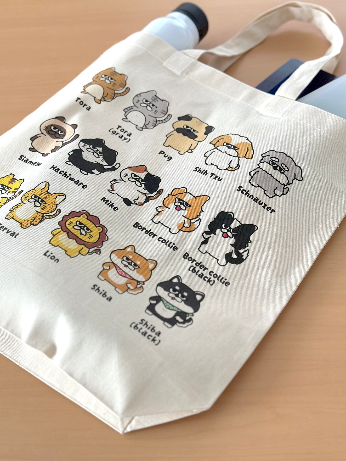 ジト目犬猫集合/トートバッグ