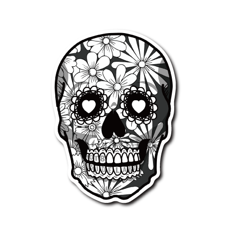花柄ドクロ(白黒)