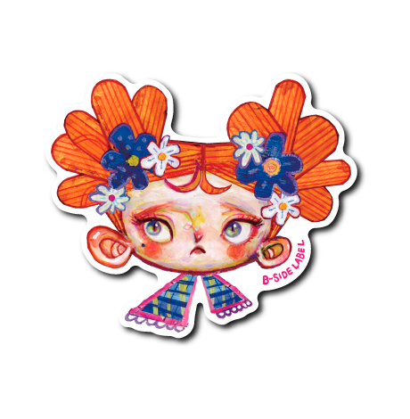 青白花の髪飾り少女