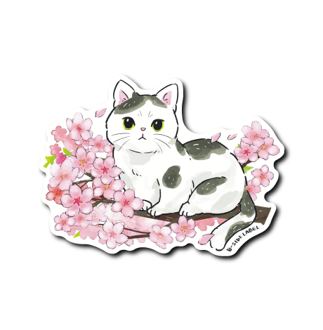 (にゃんポ〜ズ4)猫3月桜(ぶち)