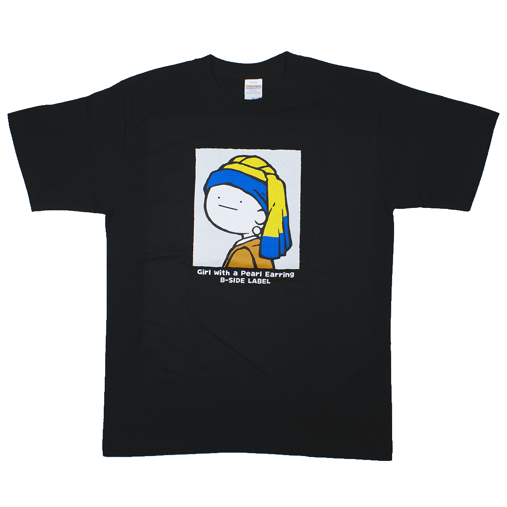 真顔絵画真珠の耳飾り(黒)/Tシャツ