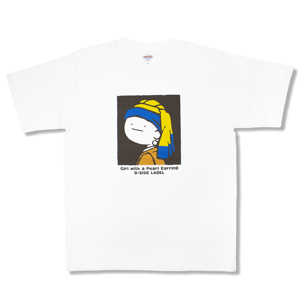 真顔絵画真珠の耳飾り(白)/Tシャツ