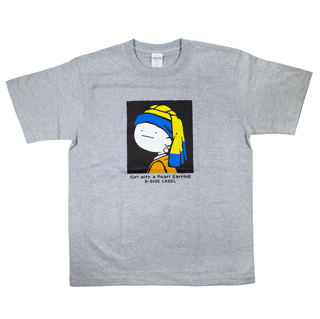 真顔絵画真珠の耳飾り(グレー)/Tシャツ