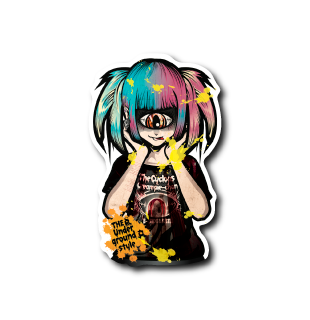 目玉系女子ツインテール(緑赤)