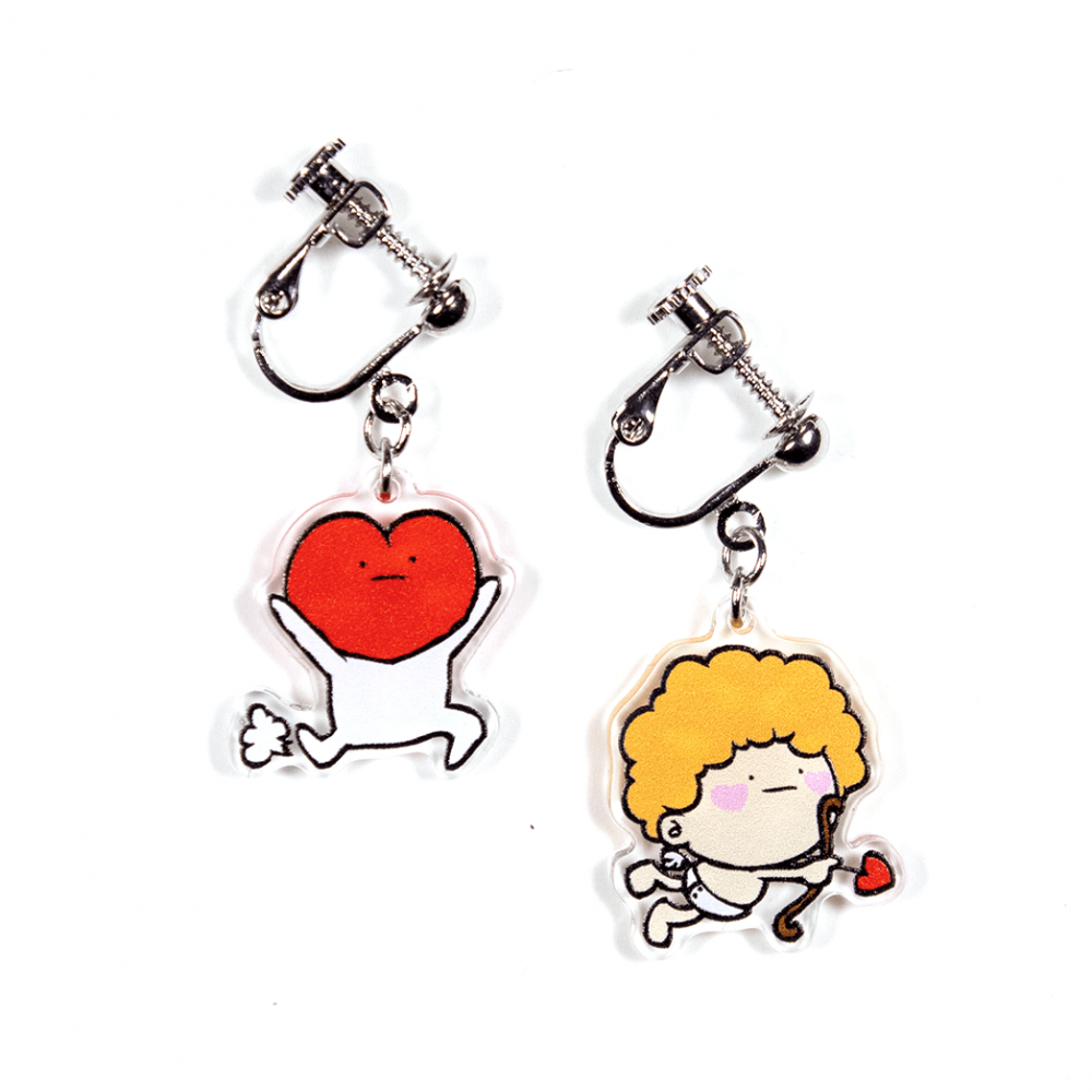 真顔ハート天使/イヤリング2個セット