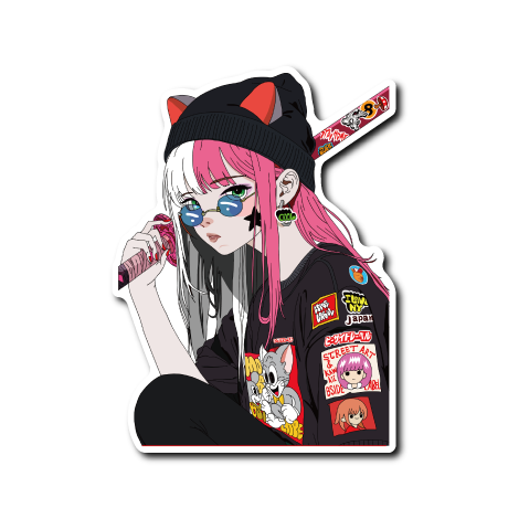 ハーフカラー刀女子(白ピンク髪)