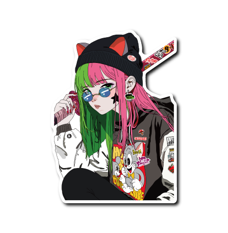 ハーフカラー刀女子(緑ピンク髪)
