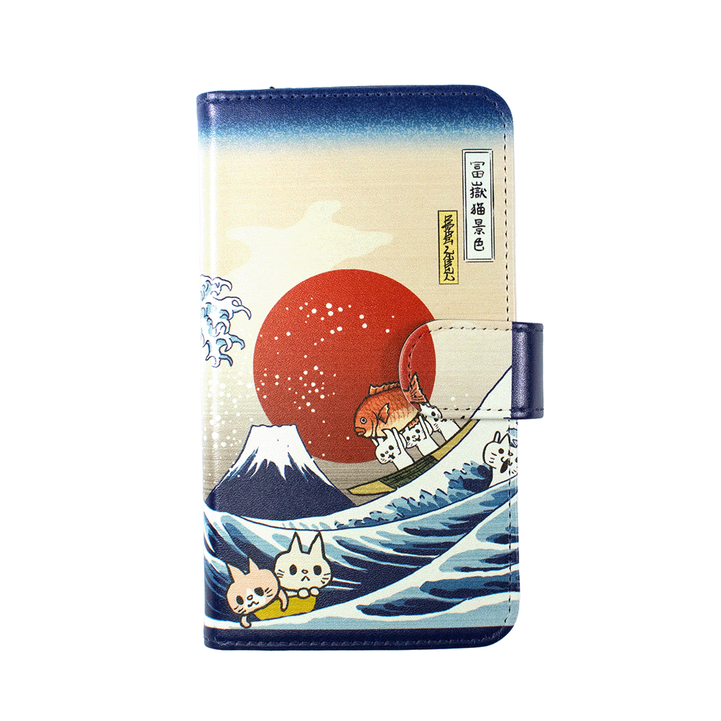 (名画)ネコ冨嶽三十六景/マルチタイプ手帳型ケース
