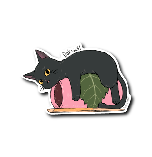 猫とデカすぎ桜餅(黒)