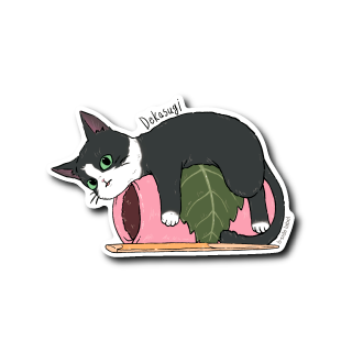 猫とデカすぎ桜餅(ハチワレ)