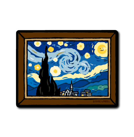 真顔絵画星と月の夜