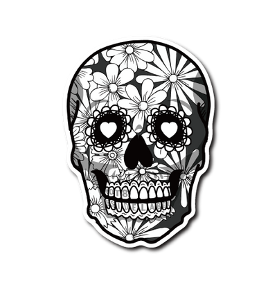 花柄ドクロ(白黒)