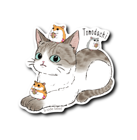 猫と友達のハムスター(グレー白)