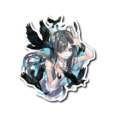 鴉と少女(青背景)