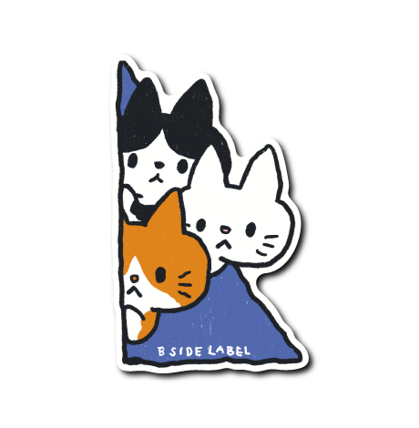 ネコひょっこり(3匹青背景)