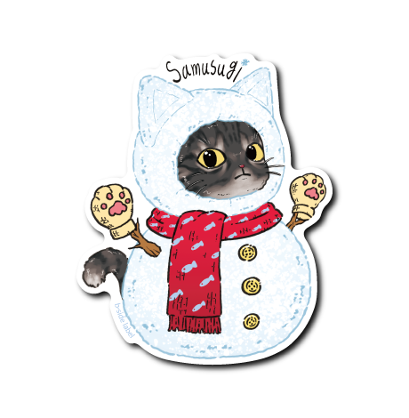 猫寒すぎ雪だるま(黒)