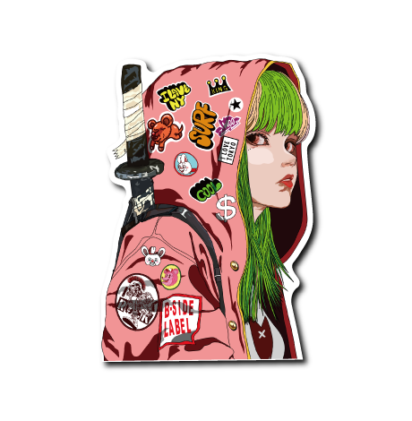 派手髪フードサムライ(ピンク服)