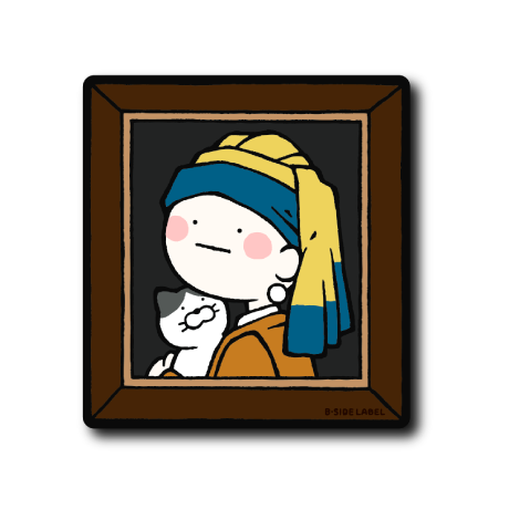 真顔絵画猫と真珠の耳飾り(白黒猫)