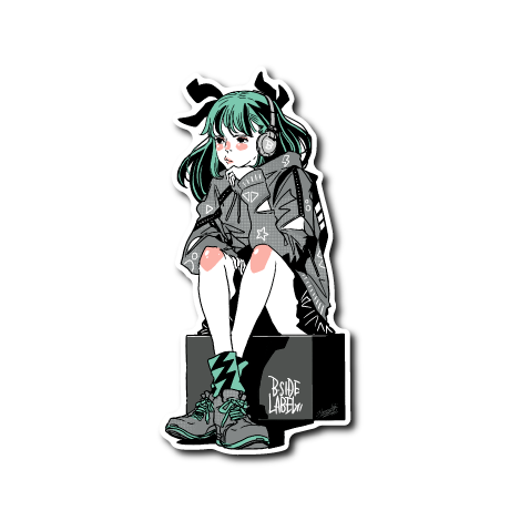 座りヘッドホンガール