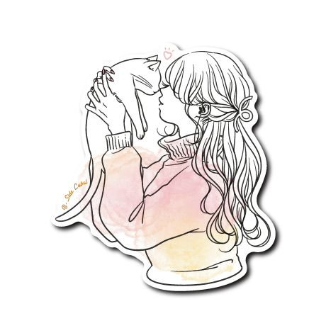 (ネコ企画)猫と鼻キス女性