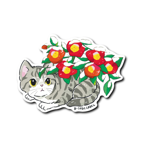 (にゃんポ〜ズ4)猫1月椿(サバ白)