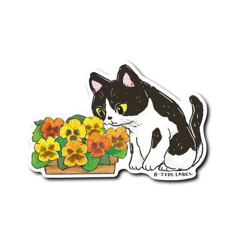 にゃんポ〜ズ4)猫2月パンジー(ハチワレ黒白) – B-SIDE LABEL