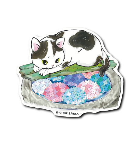 (にゃんポ〜ズ4)猫6月紫陽花(ぶち)