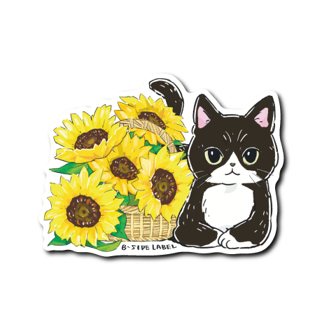 (にゃんポ〜ズ4)猫7月ひまわり(ハチワレ黒白)