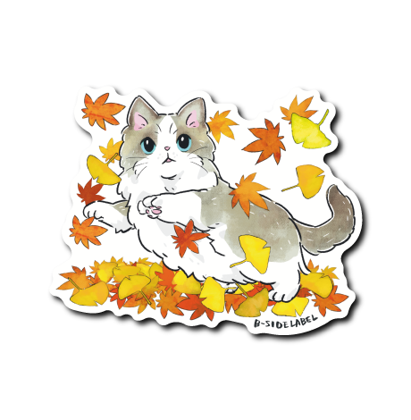 (にゃんポ〜ズ4)猫11月紅葉(灰白)