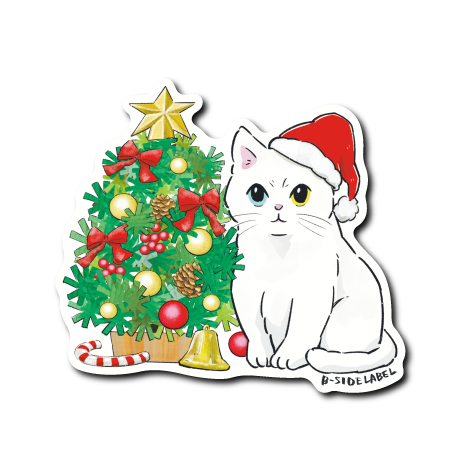 (にゃんポ〜ズ4)猫12月ツリー(白)