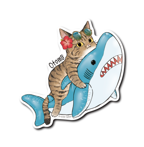 (夏企画)猫と海のお供サメ浮き輪(キジトラ)