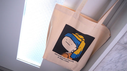 真顔絵画真珠の耳飾り/トートバッグ