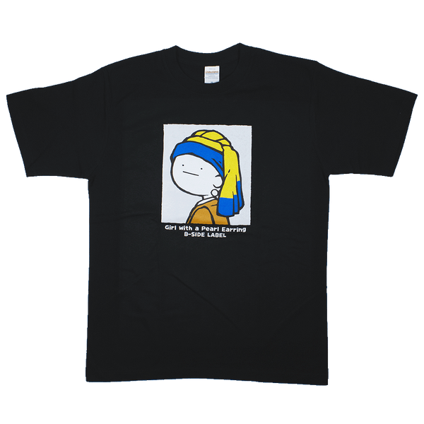 真顔絵画真珠の耳飾り(黒)/Tシャツ