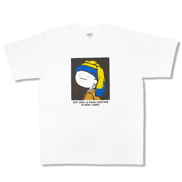 真顔絵画真珠の耳飾り(白)/Tシャツ