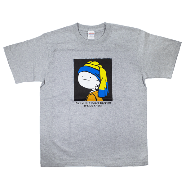 真顔絵画真珠の耳飾り(グレー)/Tシャツ