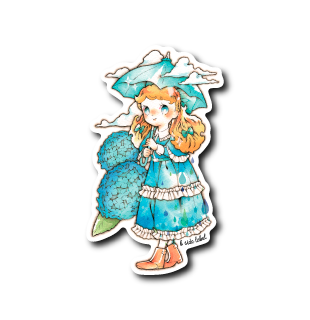 (晴雨企画/雨)雨傘紫陽花女子